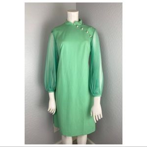 Vintage Pale Green Sheer Bell Sleeve Shift Dress